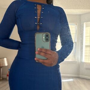 Royal Blue Long Sleeve Hook-Front Sheath Dress
